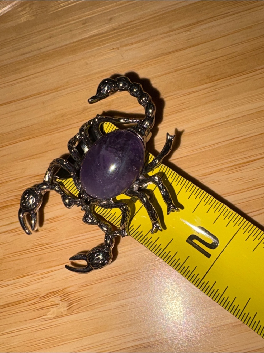 Amethyst Scorpio Scorpion Brooch Silver Metal Zodiac - Picture 7 of 7